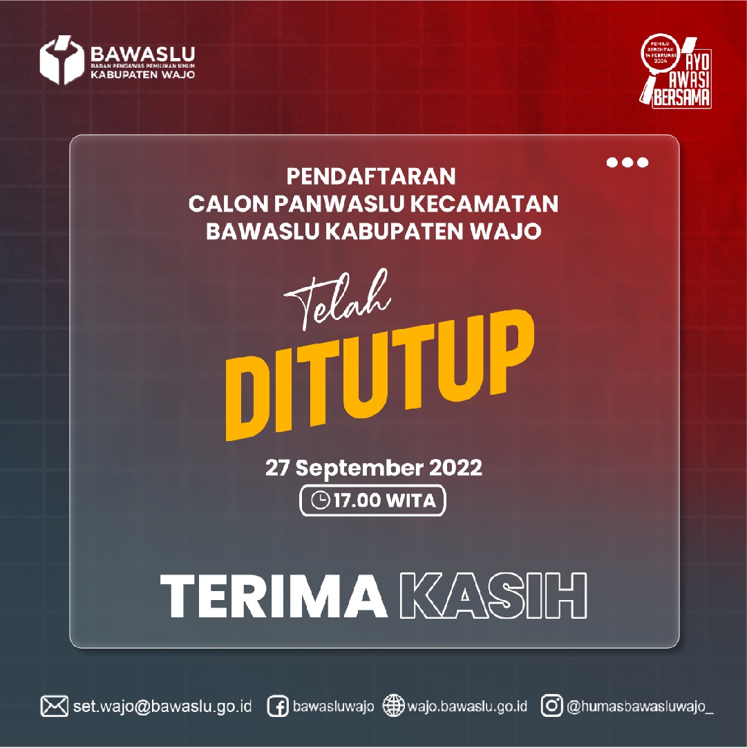 Pendaftaran Calon Anggota Panwaslu Kecamatan Ditutup, Berikut Rekapitulasinya