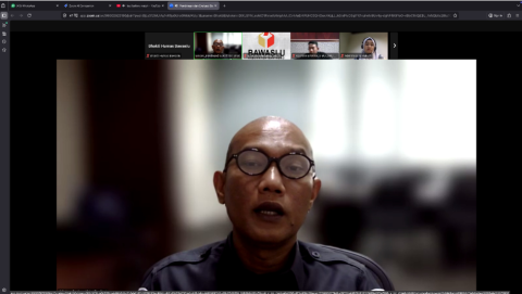 Sekretariat Jenderal Bawaslu Ferdinand Eskol Tiar Sirait saat memberikan arahan dalam Rapat Pembinaan dan Evaluasi Bawaslu/Panwaslih Provinsi dan Bawaslu/Panwaslih Kabupaten/Kota secara daring pada Selasa (31/3/2026).